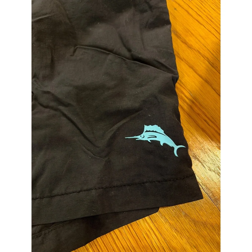 Tommy Bahama Mens Black Swim Trunks Cargo Pocket Marlin Logo Large L